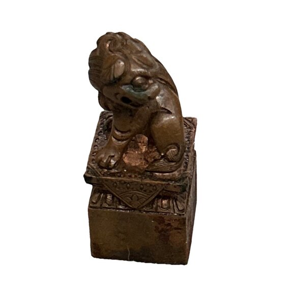 Chinese Seal Box with Bronze Foo Dog Handle with Seal & Red Paste, 19th Century - Picture 7 of 12